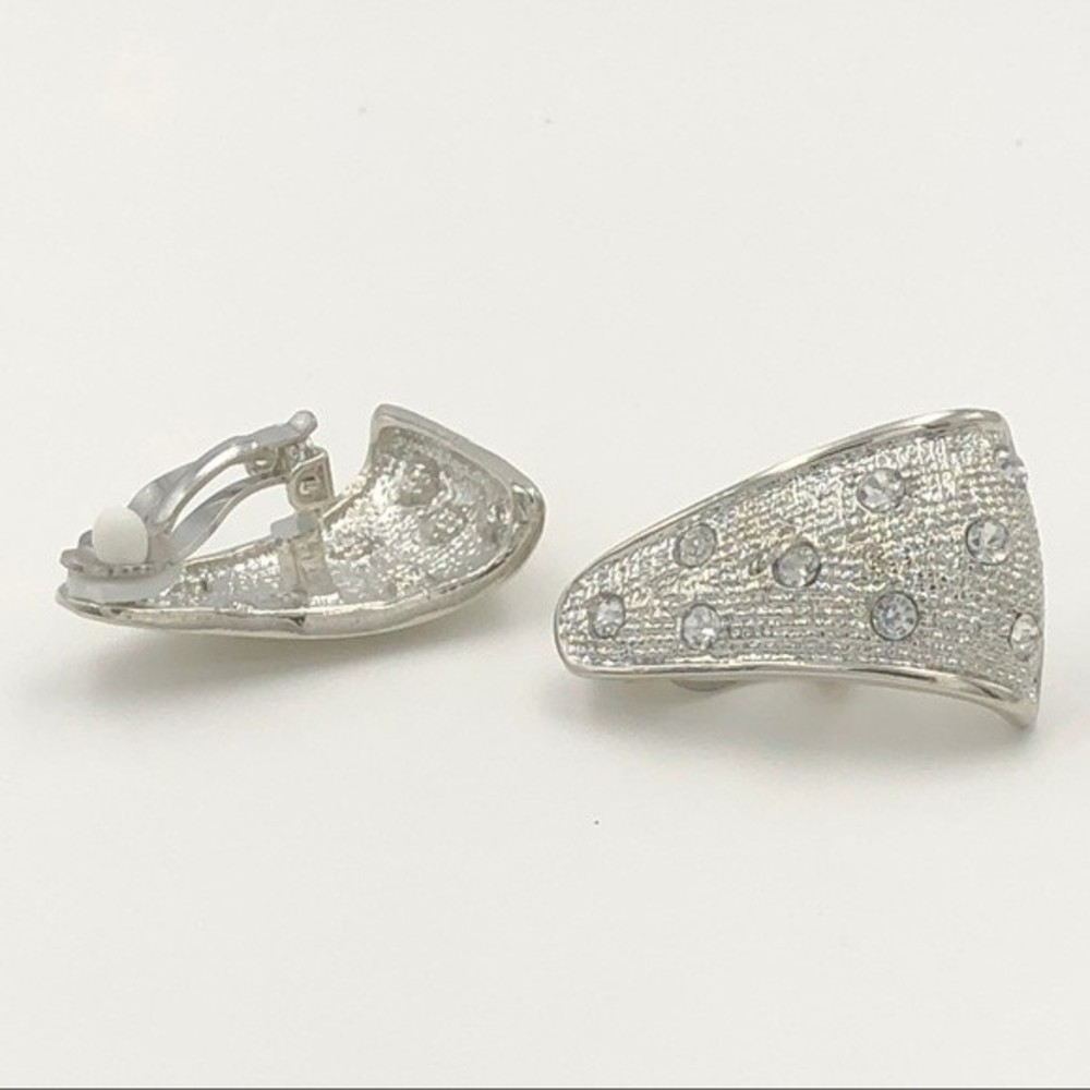 Silver Rhinestone Clip On Earrings - Picture 2 of 4